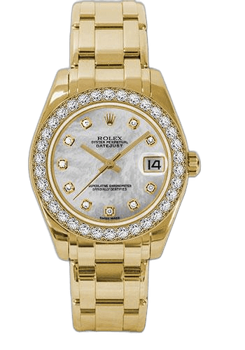 Rolex Datejust Pearlmaster Yellow Gold — White Mother-of-Pearl Diamond Dial | Ref. 81298