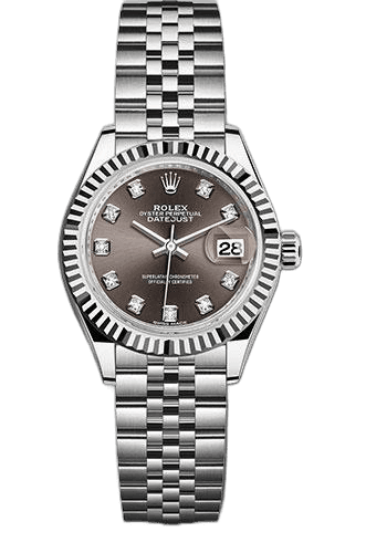 Rolex Lady-Datejust 28 White Rolesor — Dark Grey Diamond Dial, Fluted Bezel | Ref. 279174