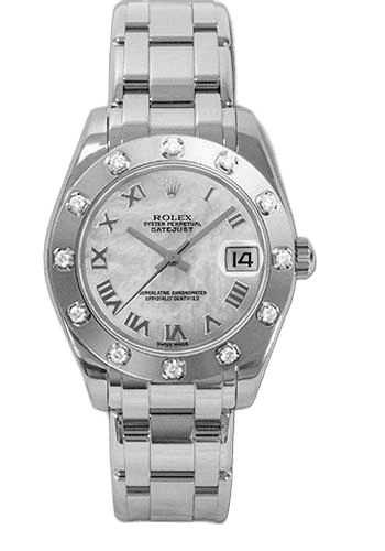 Rolex Datejust Pearlmaster 34 White Gold — 12-Diamond Bezel Mother-of-Pearl Roman Dial | Ref. 81319