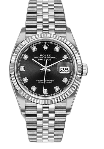 Rolex Datejust 36 Oystersteel — Black Diamond Dial with Fluted Bezel | Ref. 126234