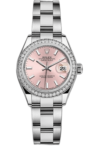 Rolex Lady-Datejust 28 White Rolesor — 44-Diamond Bezel Pink Index Dial | Ref. 279384RBR