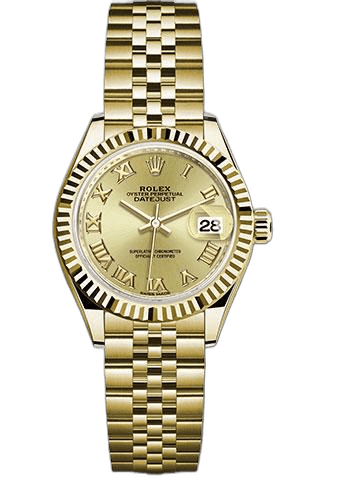 Rolex Lady-Datejust Yellow Gold — Champagne Roman Numeral Dial, Fluted Bezel | Ref. 279178