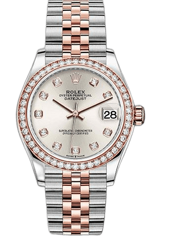 Rolex Datejust 31 Everose Rolesor — 46-Diamond Bezel Silver Diamond Dial | Ref. 278381RBR