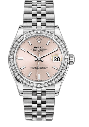 Rolex Datejust 31 White Rolesor Diamond Bezel — Pink Index Dial | Ref. 278384RBR