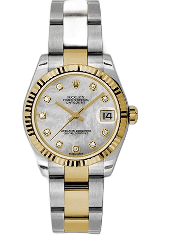 Rolex Datejust 31 Yellow Rolesor — MOP Diamond Dial, Fluted Bezel | Ref. 178273