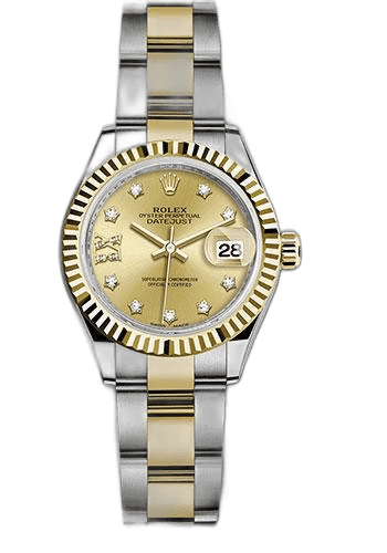 Rolex Lady-Datejust 28 Yellow Rolesor — Champagne Diamond Star Dial | Fluted Bezel