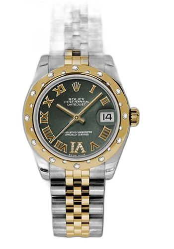 Rolex Datejust 31 Yellow Rolesor — Olive Green Diamond Roman VI Dial | Ref. 178343