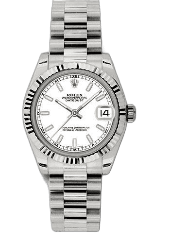 Rolex Datejust 31 White Gold — White Index Dial, Fluted Bezel | Ref. 178279