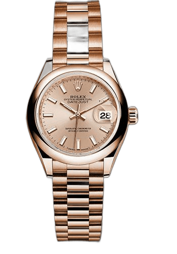 Rolex Lady-Datejust 28 Everose Gold — Pink Sundust Index Dial President Bracelet | Ref. 279165