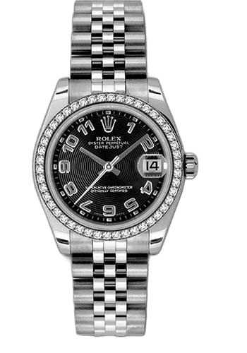 Rolex Datejust 31 White Rolesor — 46-Diamond Bezel Black Concentric Circle Arabic | Ref. 178384
