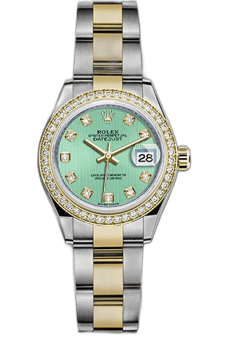 Rolex Datejust 28 Yellow Rolesor — Mint Green Diamond Dial | Ref. 279383RBR