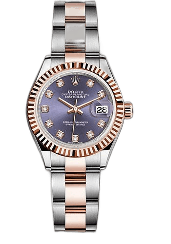 Rolex Lady-Datejust 28 Everose Rolesor — Aubergine Diamond Dial, Fluted Bezel | Ref. 279171