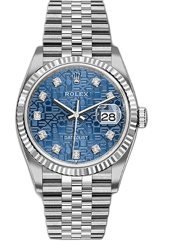 Rolex Datejust 36 Steel — Blue Jubilee Diamond Dial, Fluted Bezel | Ref. 126234