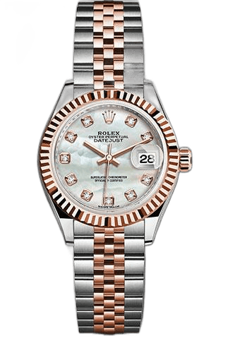 Rolex Lady-Datejust 28 Everose Rolesor — White Mother-Of-Pearl Diamond Dial | Ref. 279171
