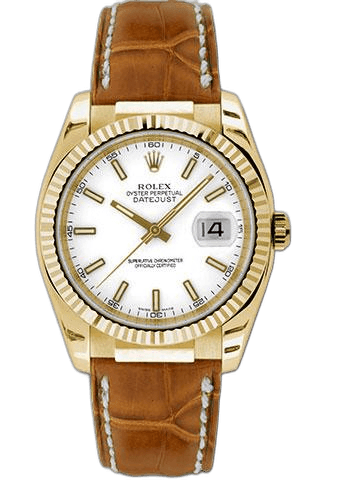 Rolex Datejust 36 Yellow Gold — White Dial, Fluted Bezel, Index Markers | Ref. 116138