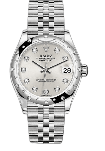 Rolex Datejust 31 White Rolesor — Silver Diamond Dial with Domed Diamond Bezel | Ref. 278344RBR