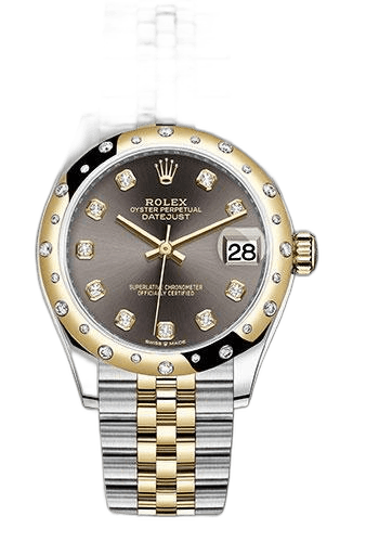 Rolex Datejust 31 Yellow Rolesor — Dark Grey Diamond Dial with Domed Diamond Bezel | Ref. 278343