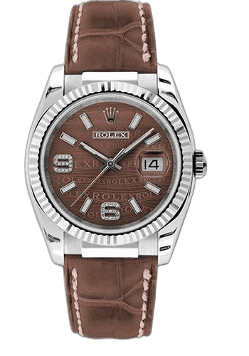 Rolex Datejust 36 White Gold — Fluted Bezel, Brown Wave Diamond Dial | Ref. 116139