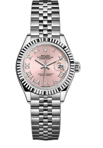 Rolex Lady-Datejust 28 White Rolesor — Pink Roman Dial, Fluted Bezel | Ref. 279174