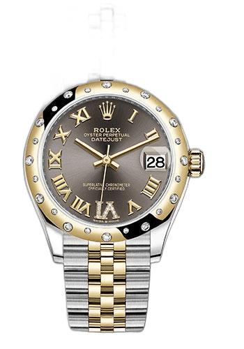 Rolex Datejust Yellow Rolesor — Dark Grey Diamond Roman Six Dial Diamond Bezel | Ref. 278343