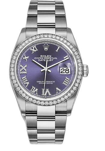 Rolex Datejust 36 Steel — Aubergine Diamond Dial, Diamond Bezel
