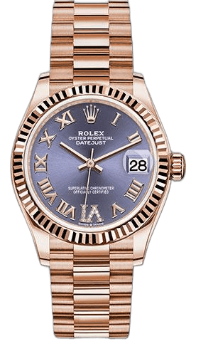 Rolex Datejust 31 Gold — Aubergine Diamond Dial, Fluted Bezel