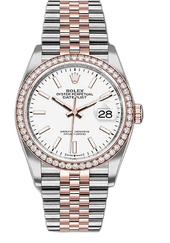 Rolex Datejust 36 Everose Rolesor — White Index Diamond Bezel Dial | Ref. 126281RBR