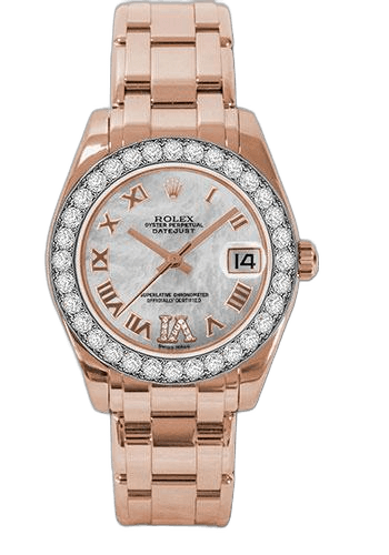 Rolex Datejust 34 Gold — White Mother-of-Pearl Roman Dial, 32-Diamond Bezel | Ref. 81285