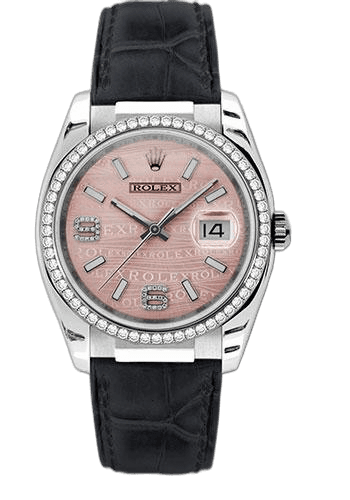 Rolex Datejust 36 White Gold — Pink Wave Diamond Dial, Diamond Bezel | Ref. 116189