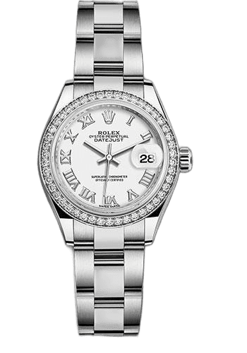 Rolex Lady-Datejust 28 White Rolesor — White Roman Dial, 44-Diamond Bezel | Ref. 279384RBR