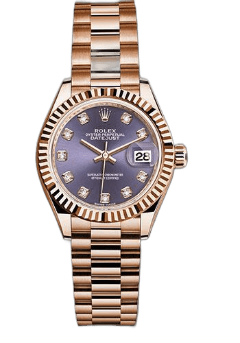 Rolex Lady-Datejust 28 Gold — Aubergine Diamond Dial with Fluted Bezel | Ref. 279175