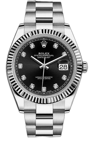Rolex Datejust 41 White Rolesor — Black Diamond Dial, Fluted Bezel | Ref. 126334
