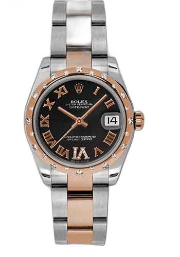 Rolex Datejust 31 Everose Rolesor — 24 Diamond Bezel Black Diamond Roman Dial | Ref. 178341