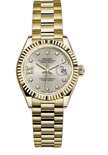 Rolex Datejust 28 Yellow Gold — Silver Diamond Star Dial | Fluted Bezel