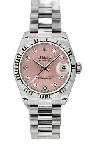 Rolex Datejust 31 White Gold — Fluted Bezel Pink Diamond Dial | Ref. 178279
