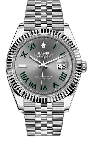 Rolex Datejust 41 White Rolesor — Slate Green Roman Dial, Fluted Bezel | Ref. 126334