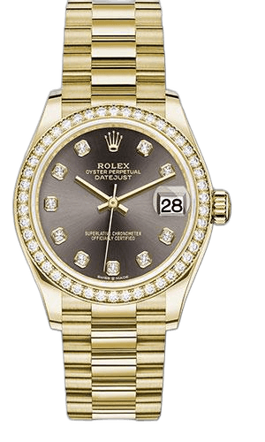 Rolex Datejust 31 Yellow Gold — Dark Grey Diamond Dial, Diamond Bezel | Ref. 278288RBR