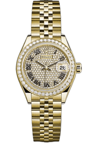 Rolex Lady-Datejust 28 Yellow Gold — Diamond Pavé Roman Dial | Ref. 279138RBR
