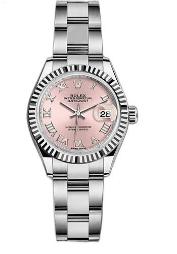 Rolex Datejust 28 White Rolesor — Pink Roman Dial, Fluted Bezel | Ref. 279174