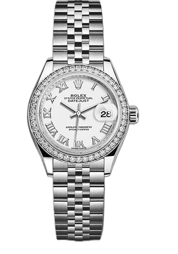 Rolex Lady-Datejust 28 White Rolesor — White Roman Diamond Bezel | Ref. 279384RBR