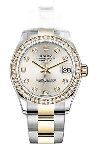 Rolex Datejust 31 Yellow Rolesor — Silver Diamond Dial, Diamond Bezel | Ref. 278383RBR