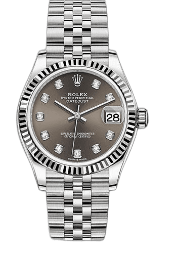 Rolex Datejust 31 White Rolesor — Dark Grey Diamond Dial, Fluted Bezel | Ref. 278274