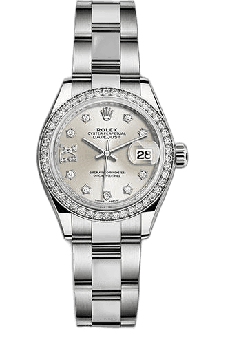 Rolex Datejust 28 mm White Rolesor — 44-Diamond Bezel Silver Diamond Star Dial