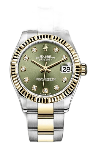 Rolex Datejust 31 Yellow Rolesor Fluted Bezel — Olive Green Diamond Dial | Ref. 278273