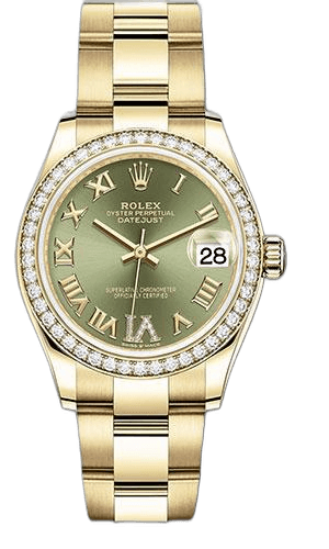 Rolex Datejust 31 Yellow Gold — Diamond Bezel, Olive Green Diamond Dial | Ref. 278288RBR