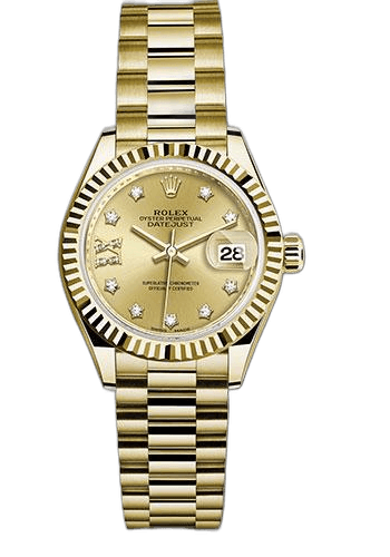 Rolex Lady-Datejust Yellow Gold — Champagne Diamond Star, Fluted Bezel