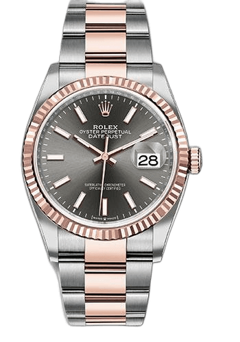 Rolex Datejust 36 Everose Rolesor — Dark Rhodium Index Dial, Fluted Bezel | Ref. 126231