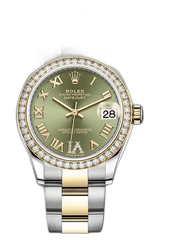 Rolex Datejust 31 Yellow Rolesor — Diamond Bezel Olive Green Diamond Roman Six Dial