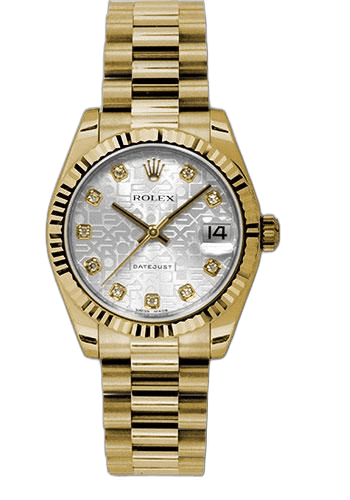 Rolex Datejust 31 Yellow Gold — Fluted Bezel Silver Jubilee Diamond Dial | Ref. 178278