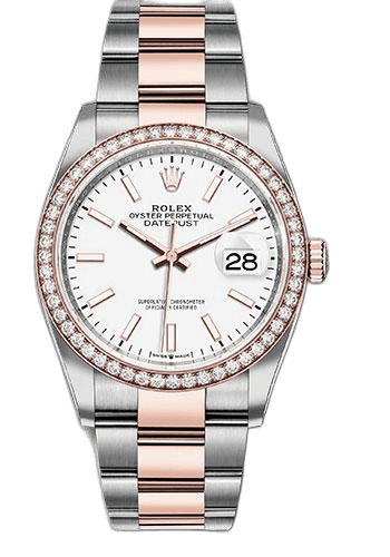 Rolex Datejust 36 Everose Rolesor — White Index Dial, Diamond Bezel | Ref. 126281RBR